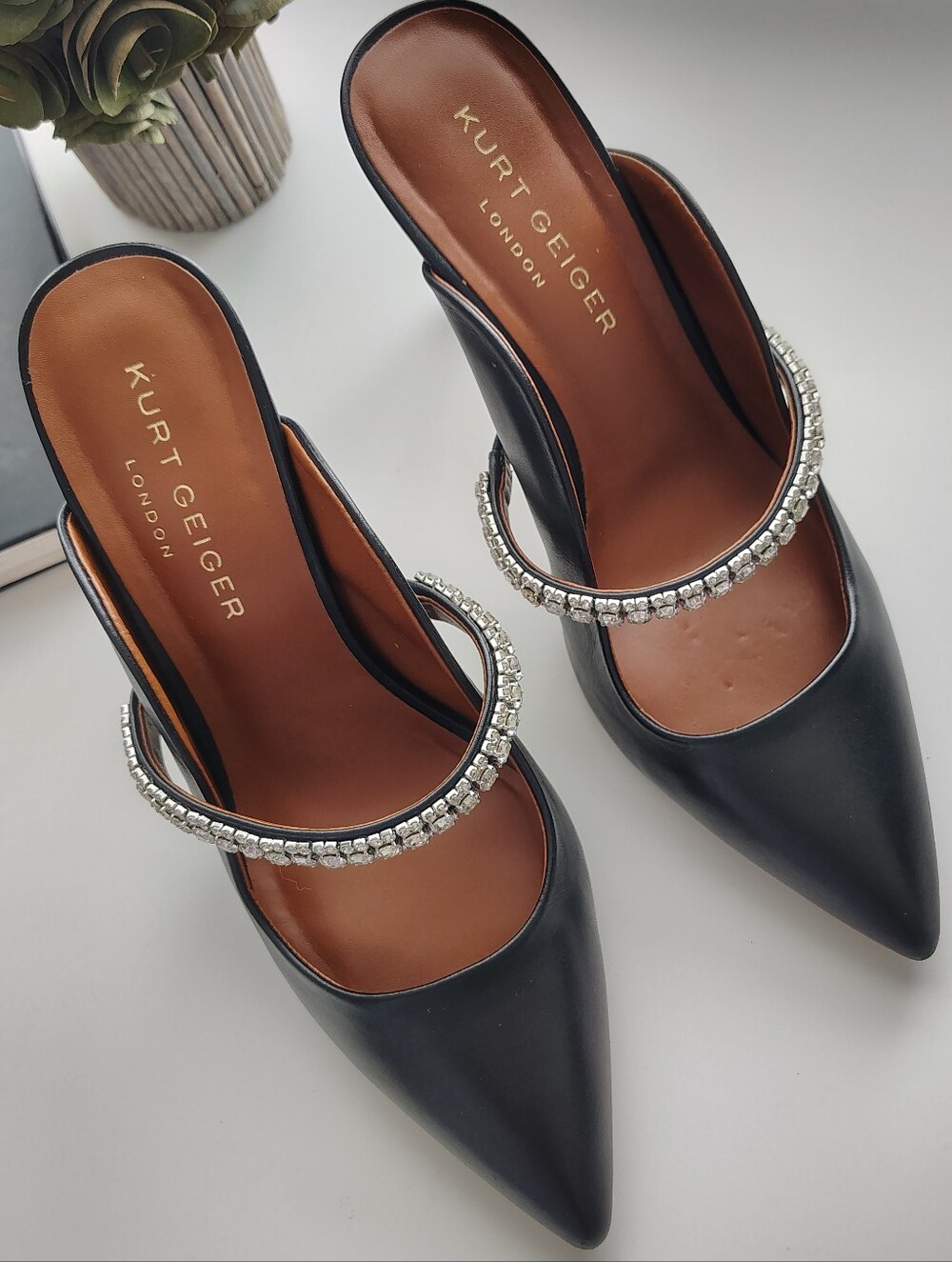 Kurt Geiger London Duke Crystal Pointed Toe Mule Heels EU 41.5 US 10.5